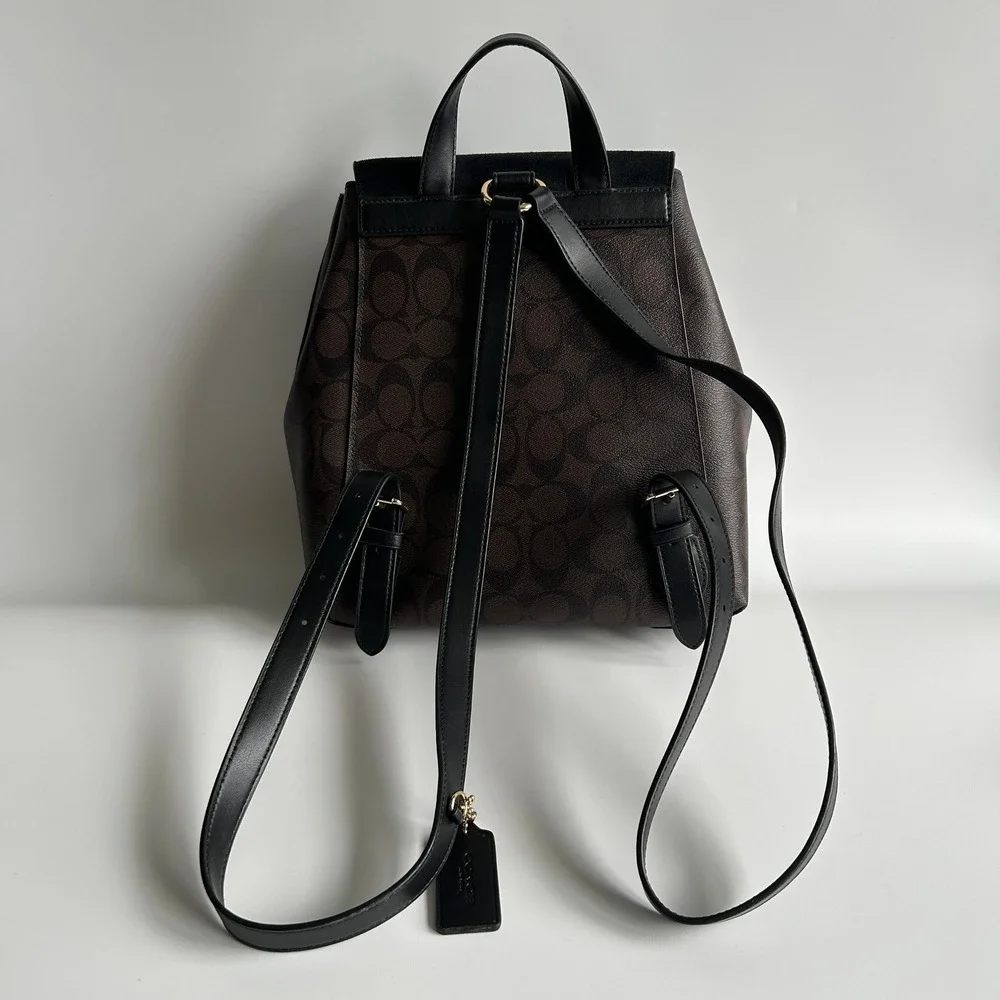 Coach Kleo Backpack Brown Black Signature Canvas Suede C5648 Excellent